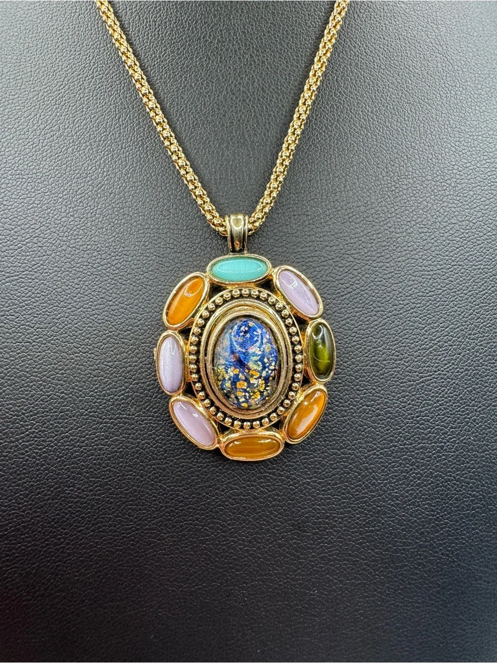 Monet Multi-Stone Gold-Tone Cabochon Pendant Necklace